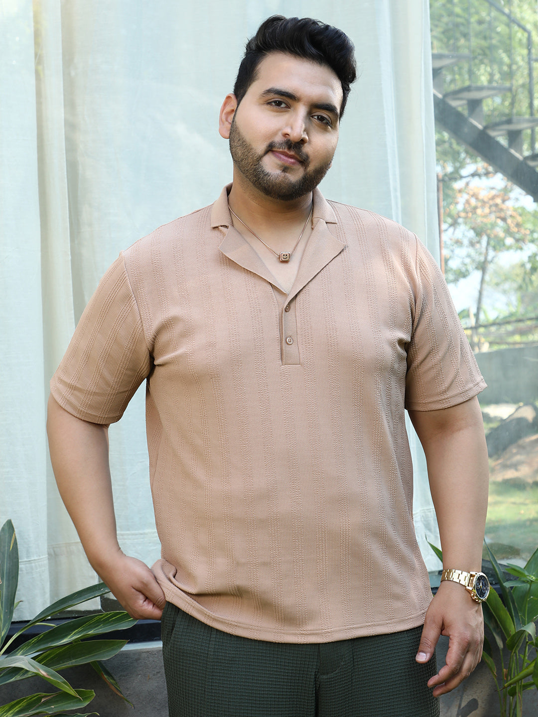 Rope-Tactile Cuban Polo T-Shirt