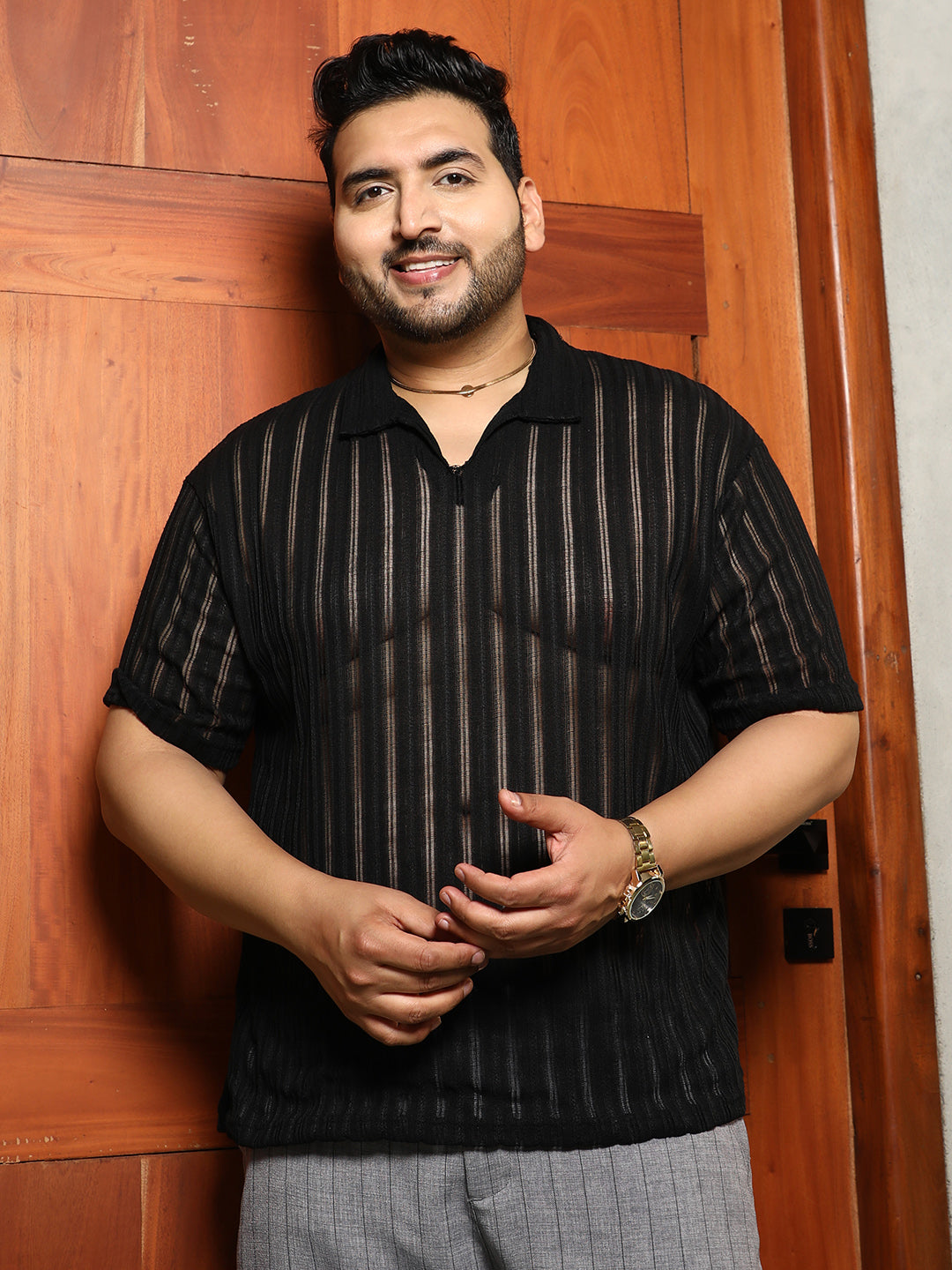 Duo-Striped Relaxed Polo T-Shirt