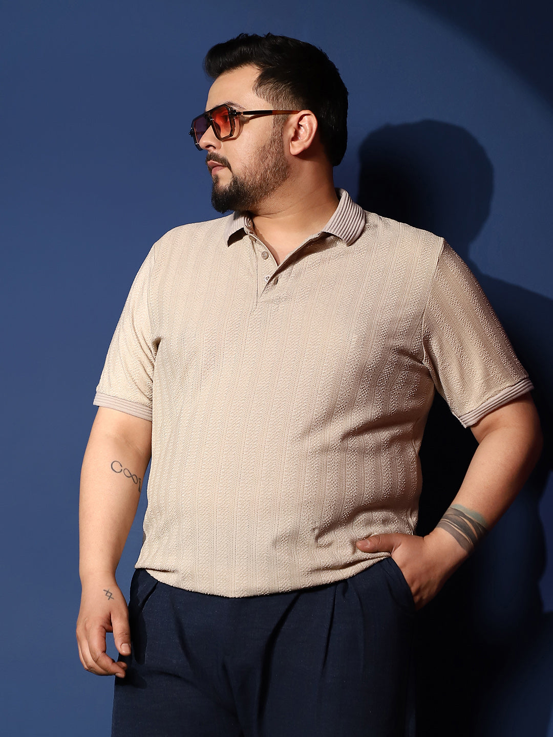 Texture-Lined Polo T-Shirt