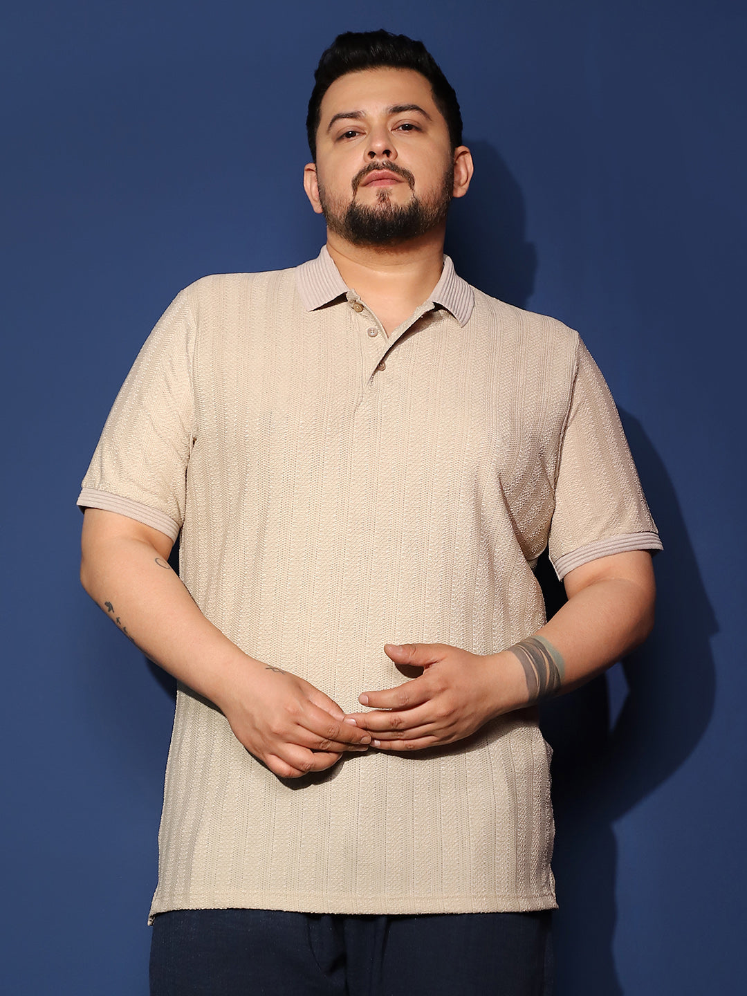 Texture-Lined Polo T-Shirt