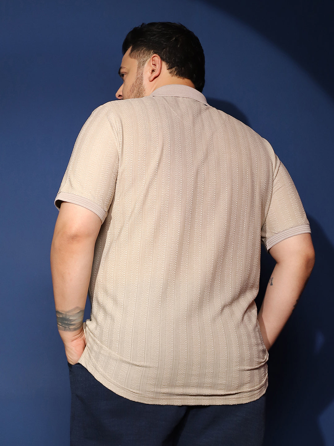 Texture-Lined Polo T-Shirt