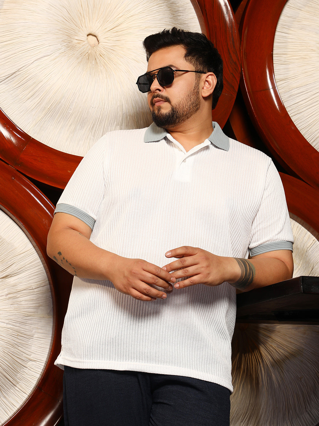 Contrast Ribbed Polo T-Shirt
