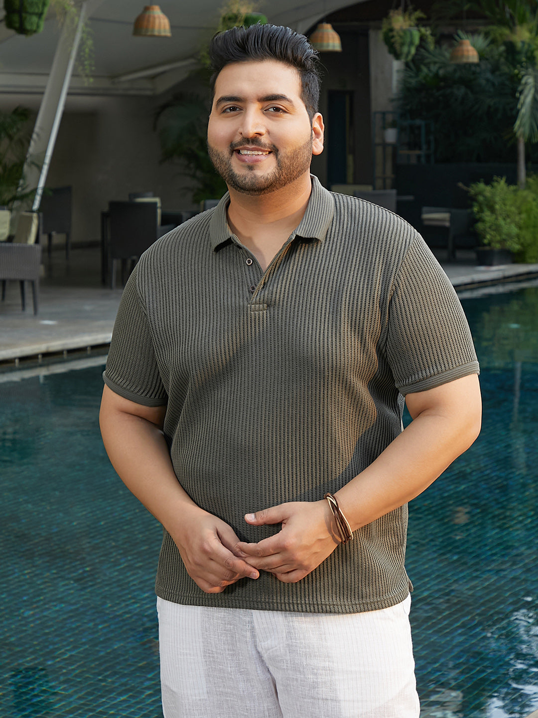 Solid Ribbed Polo T-Shirt