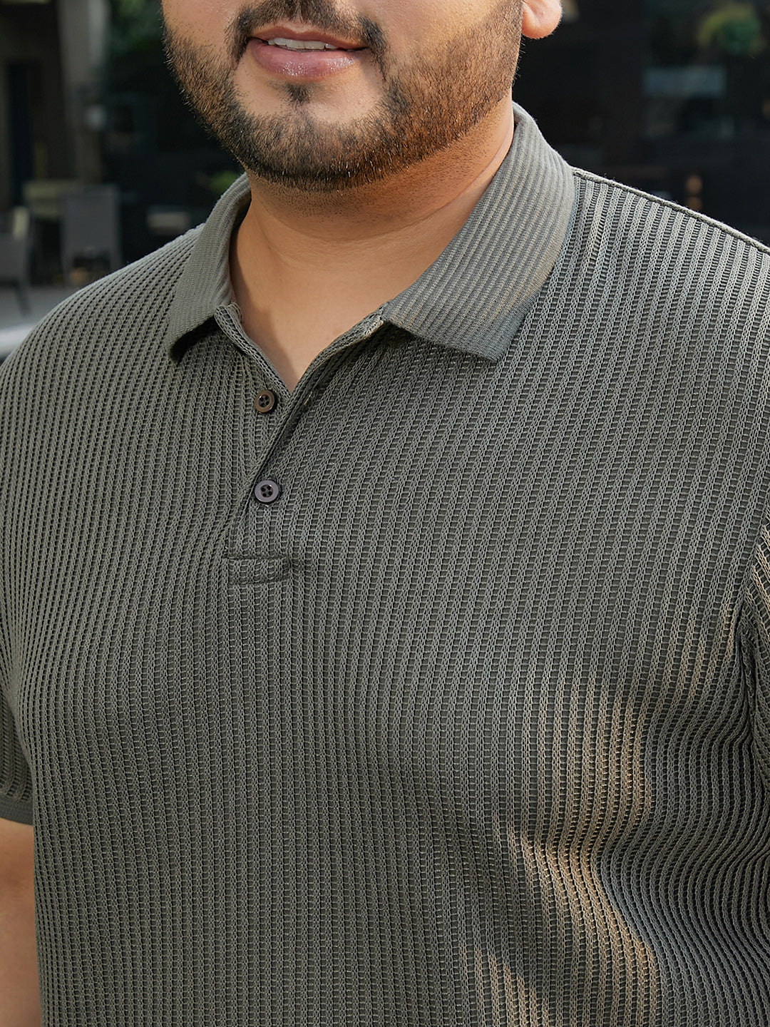 Solid Ribbed Polo T-Shirt