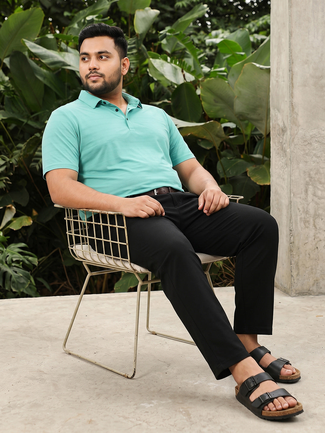 Sea Green Self Design T-Shirt