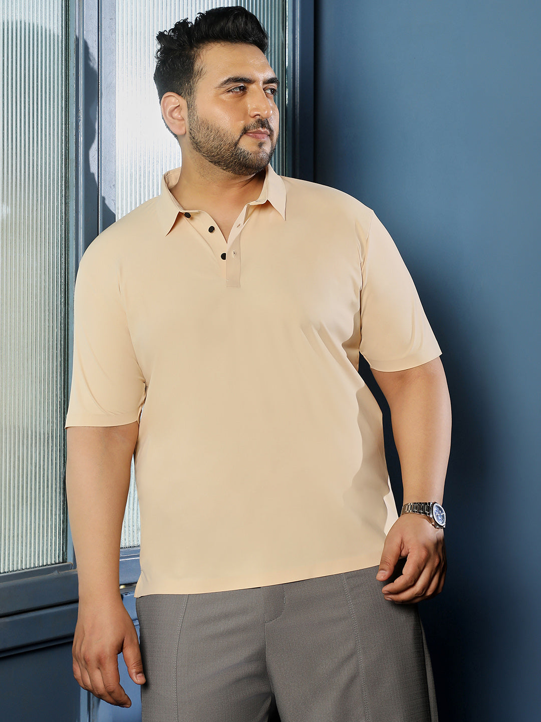 Beige Solid T-Shirt