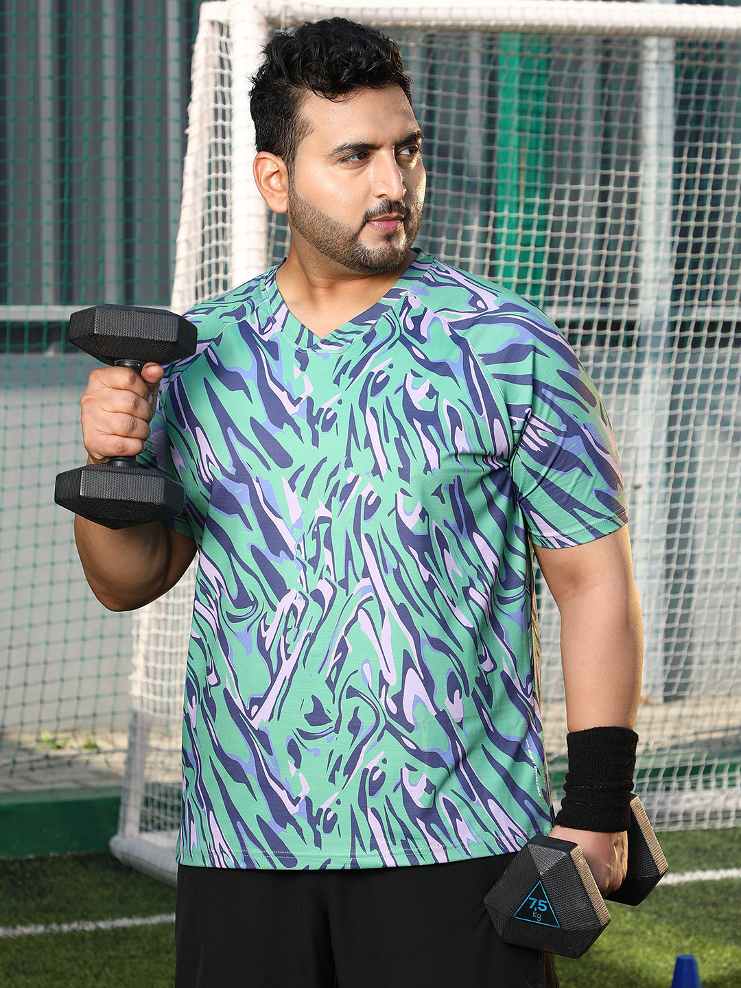 Instafab Plus Men's Mint Green Navy Blue Abstract-Overlap