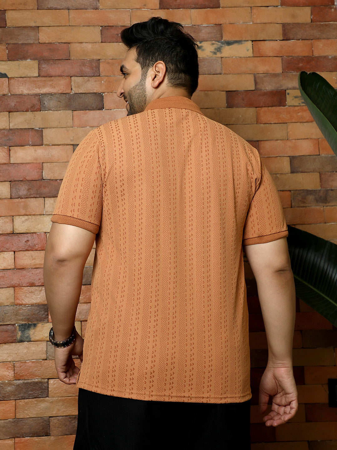 Geometric-Folk Knitted Polo T-Shirt