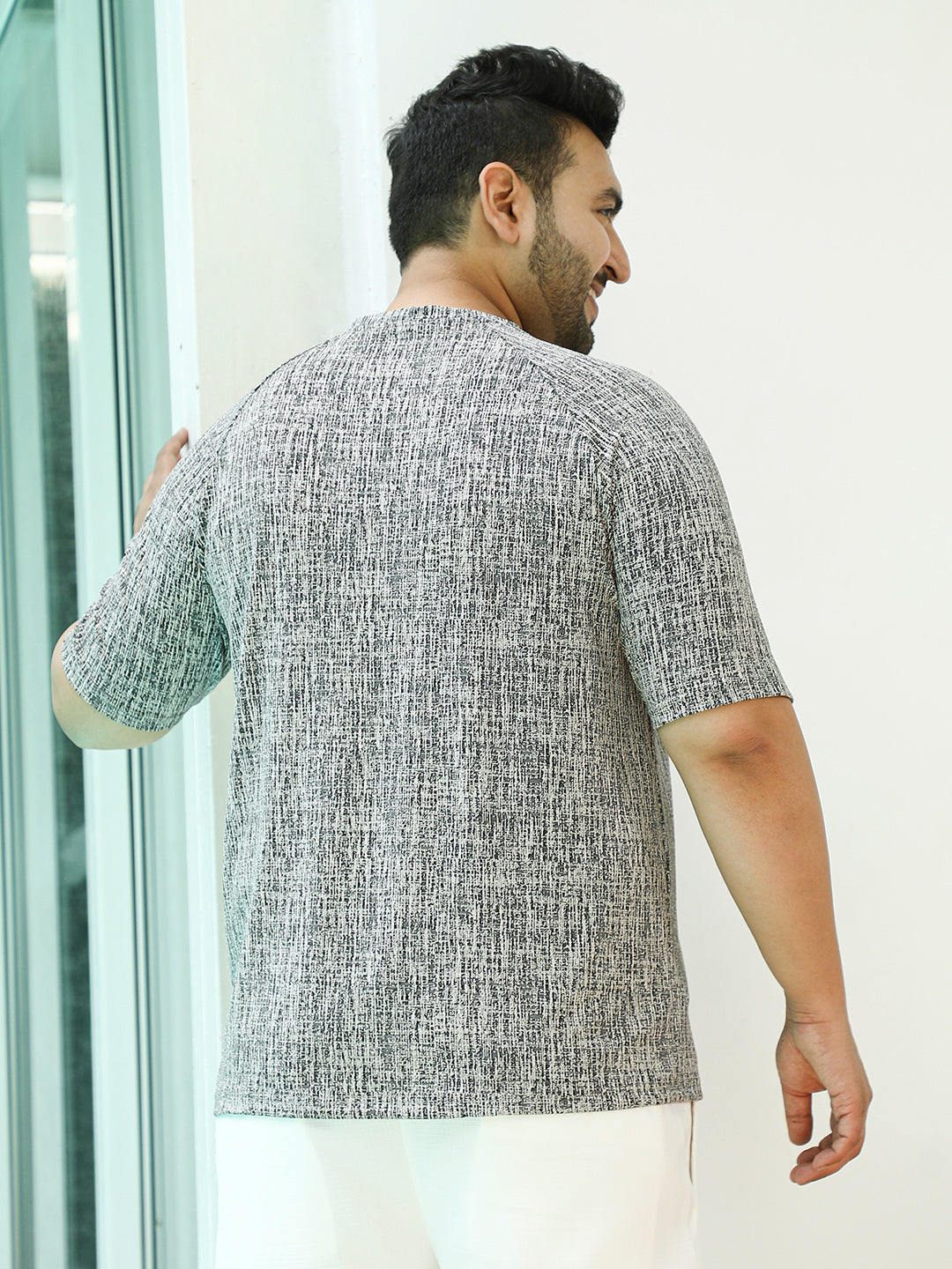 Contrast-Heathered Knitted T-Shirt