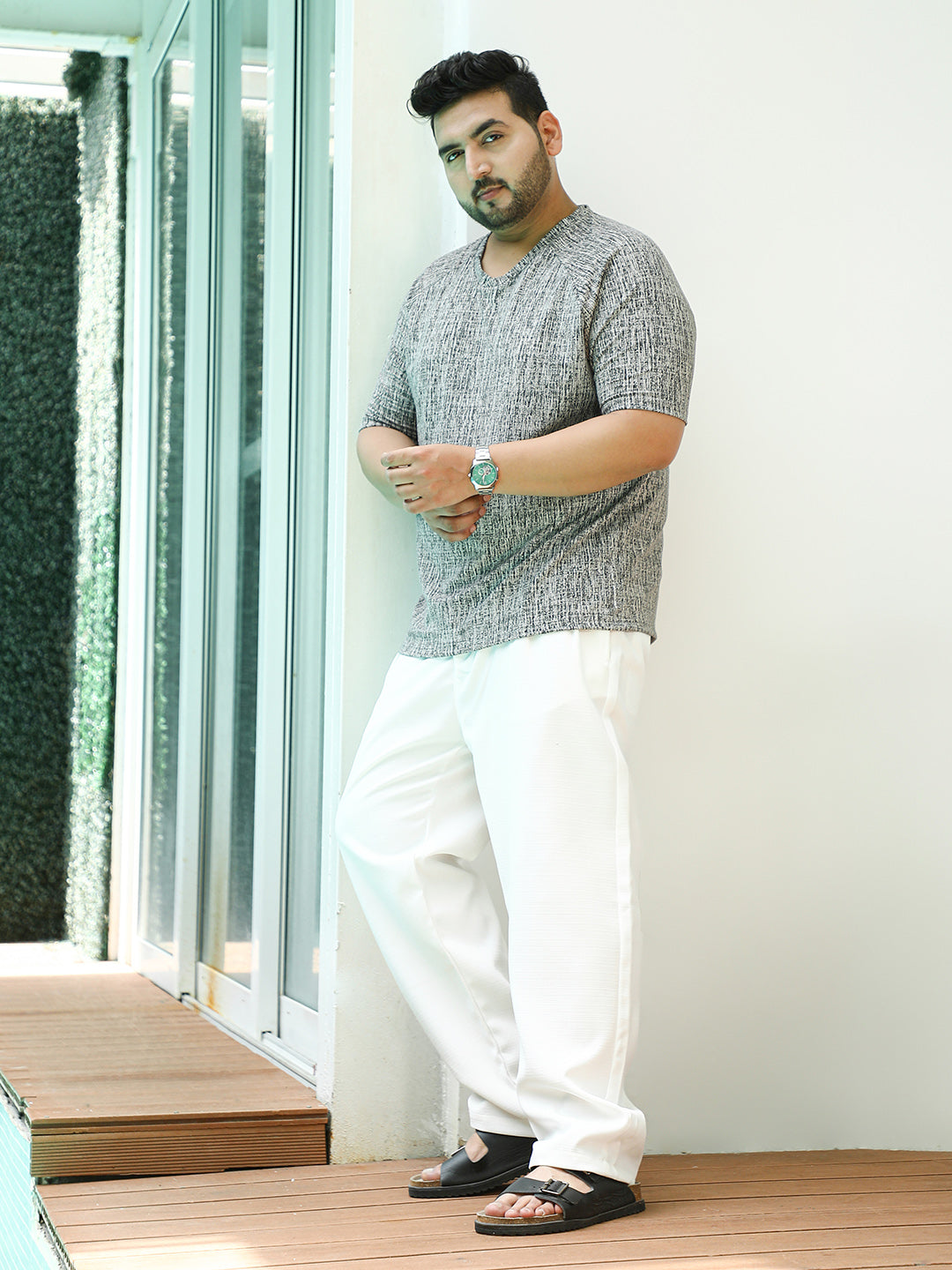 Contrast-Heathered Knitted T-Shirt
