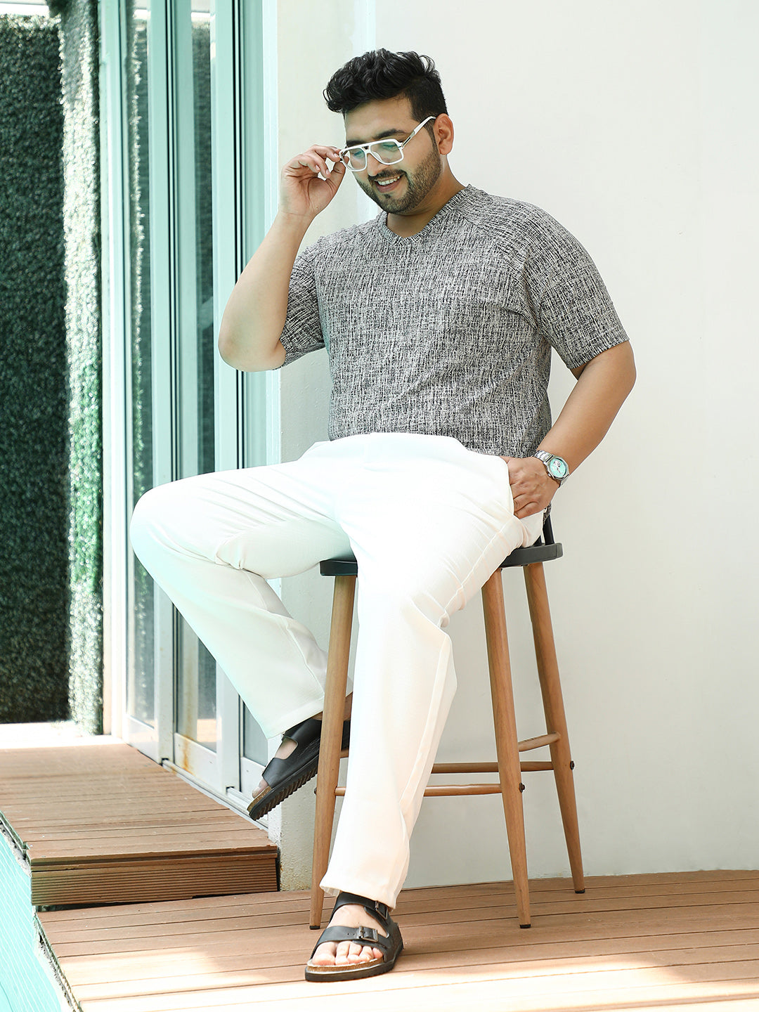 Contrast-Heathered Knitted T-Shirt