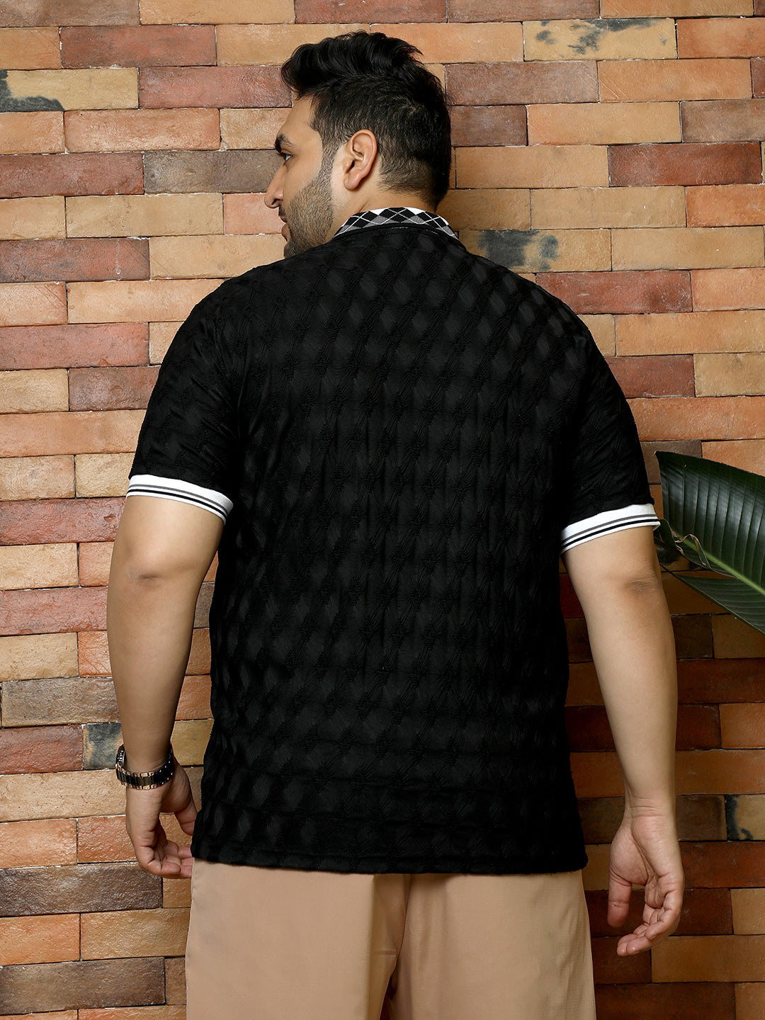 Block Argyle-Knit Polo T-Shirt