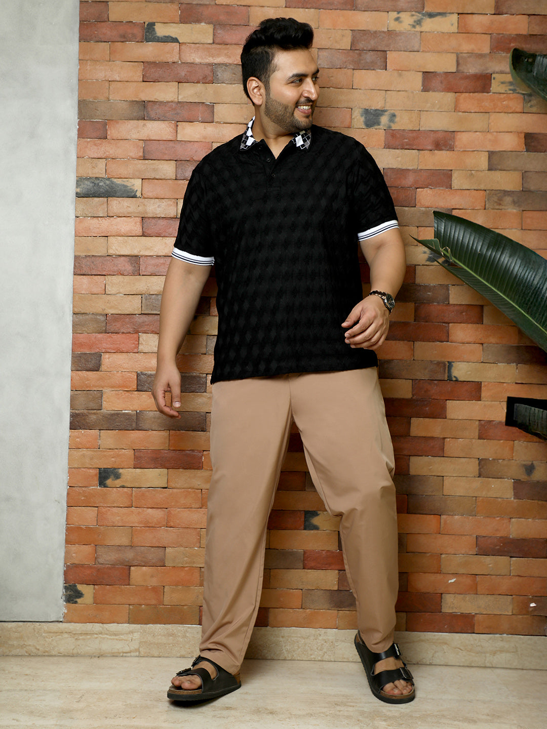 Block Argyle-Knit Polo T-Shirt