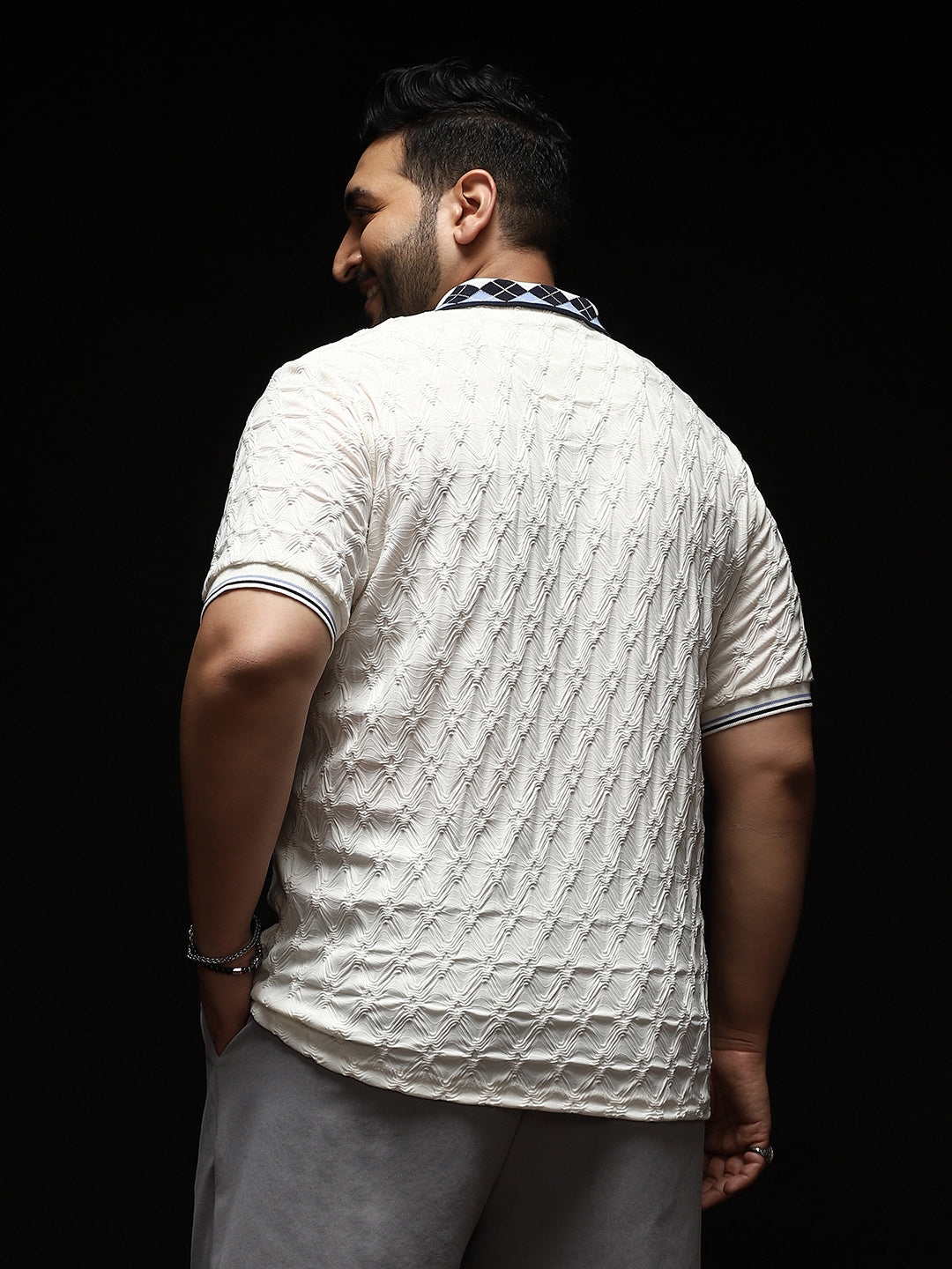 Block Argyle-Knit Polo T-Shirt