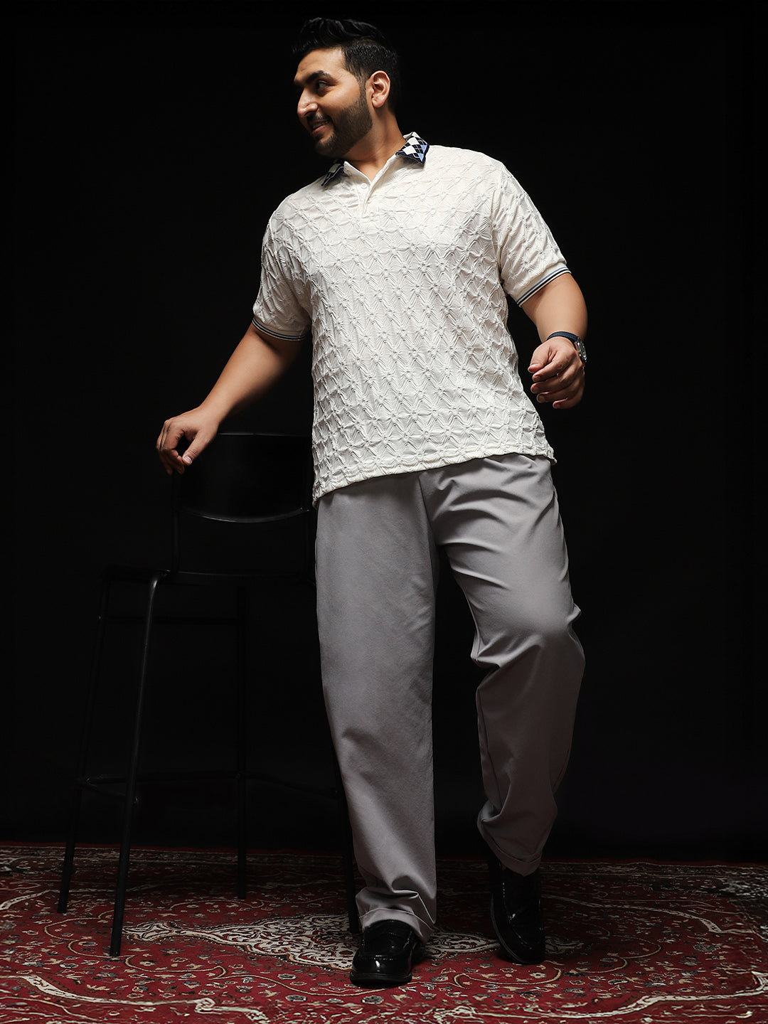 Block Argyle-Knit Polo T-Shirt