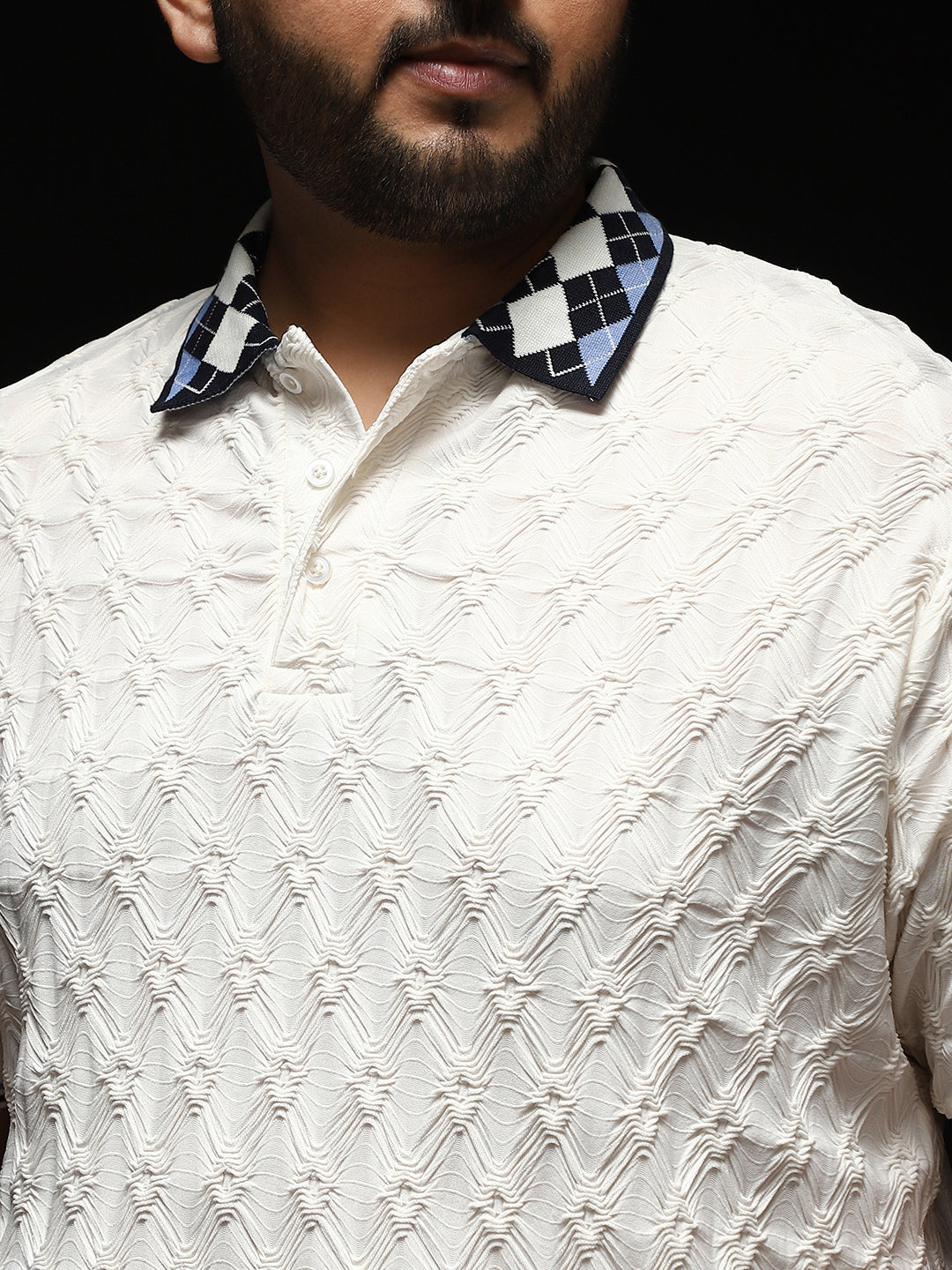 Block Argyle-Knit Polo T-Shirt