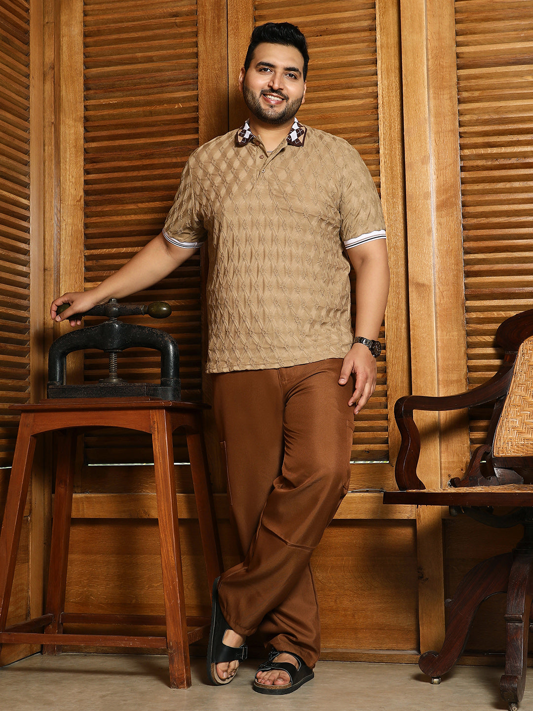 Block Argyle-Knit Polo T-Shirt