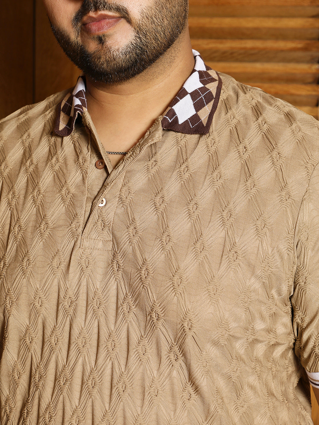 Block Argyle-Knit Polo T-Shirt