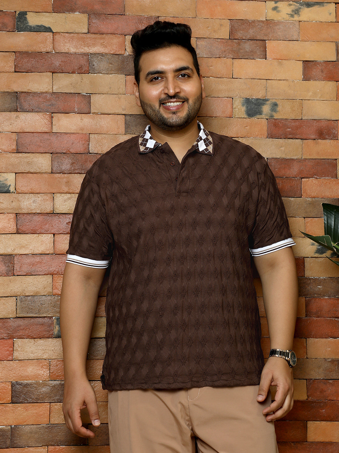 Block Argyle-Knit Polo T-Shirt
