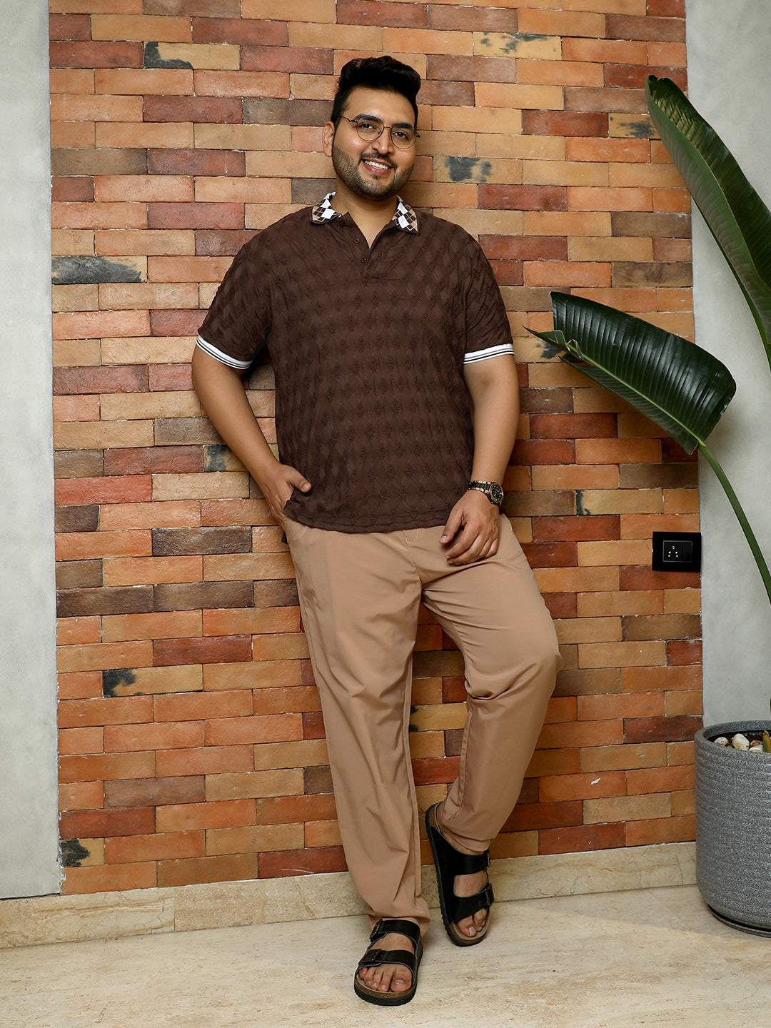 Block Argyle-Knit Polo T-Shirt