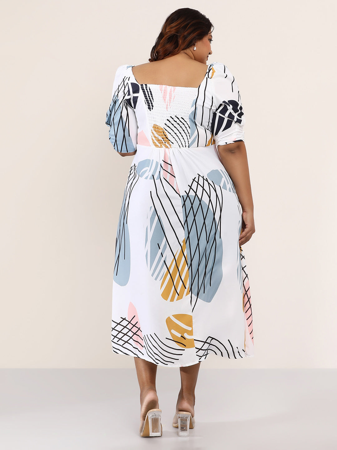 Contrast-Foliage Midi Dress