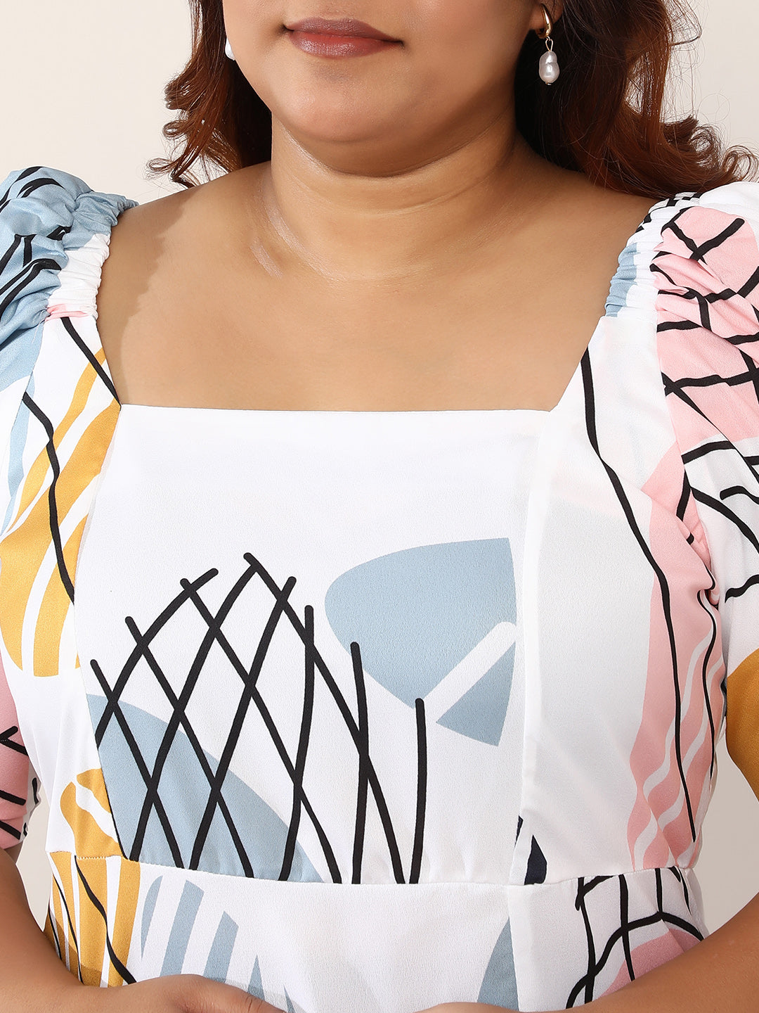 Contrast-Foliage Midi Dress