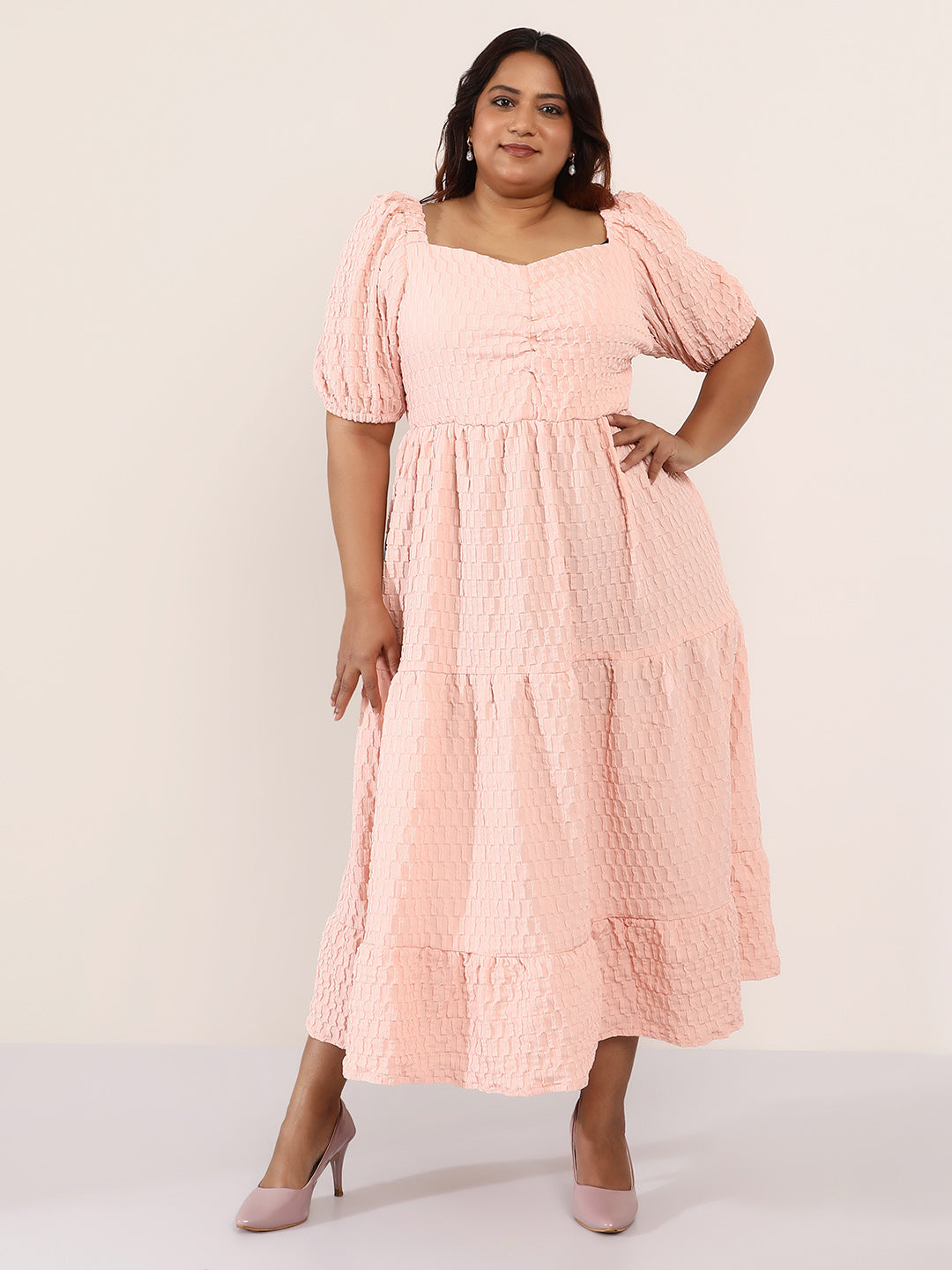 Textured-Tiered Midi Dress