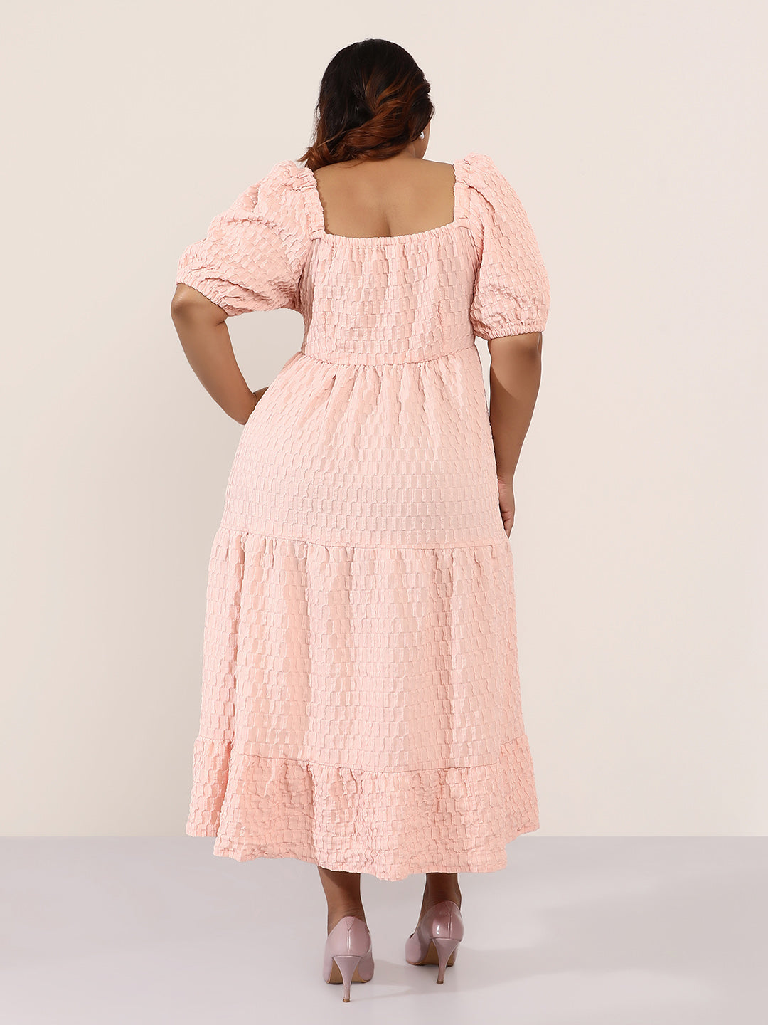 Textured-Tiered Midi Dress