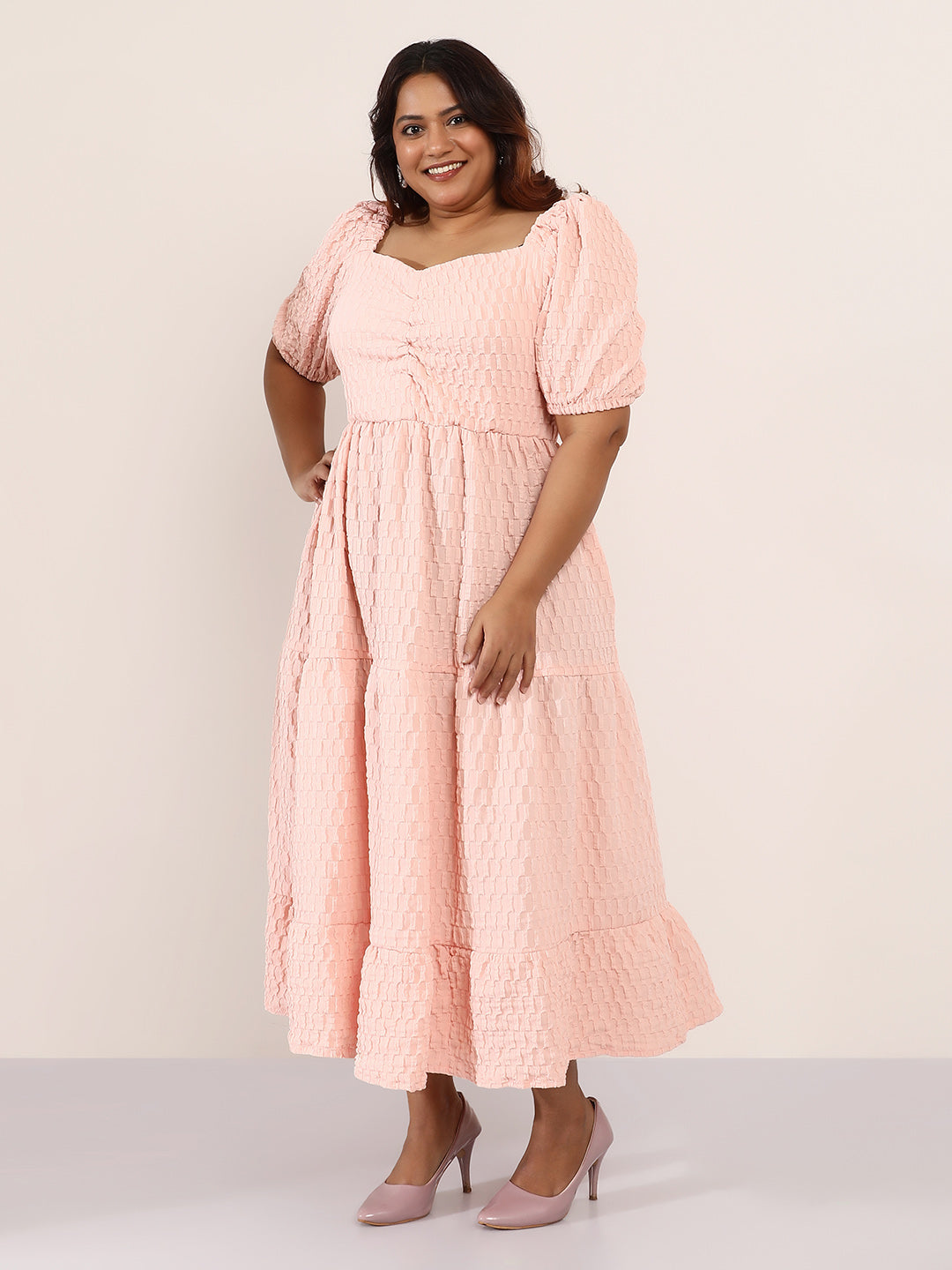 Textured-Tiered Midi Dress