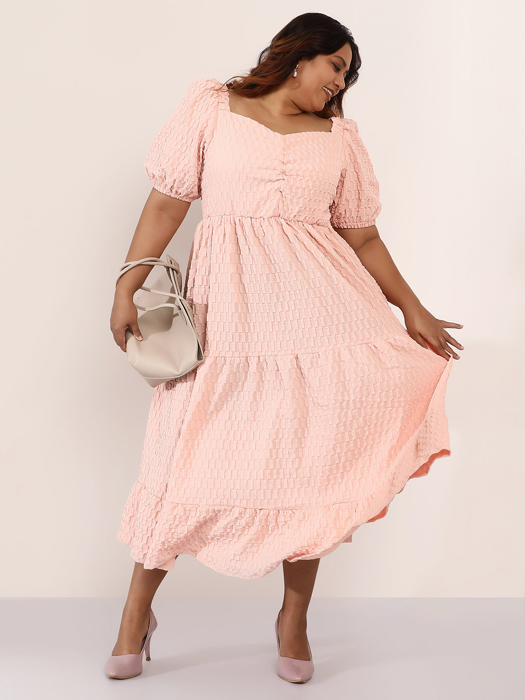 Textured-Tiered Midi Dress