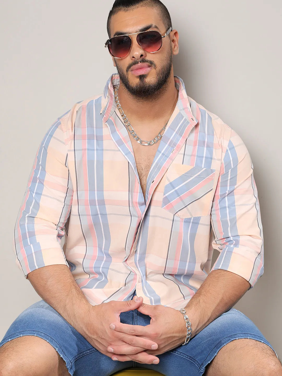 Cotton Plaid Button Up Shirt