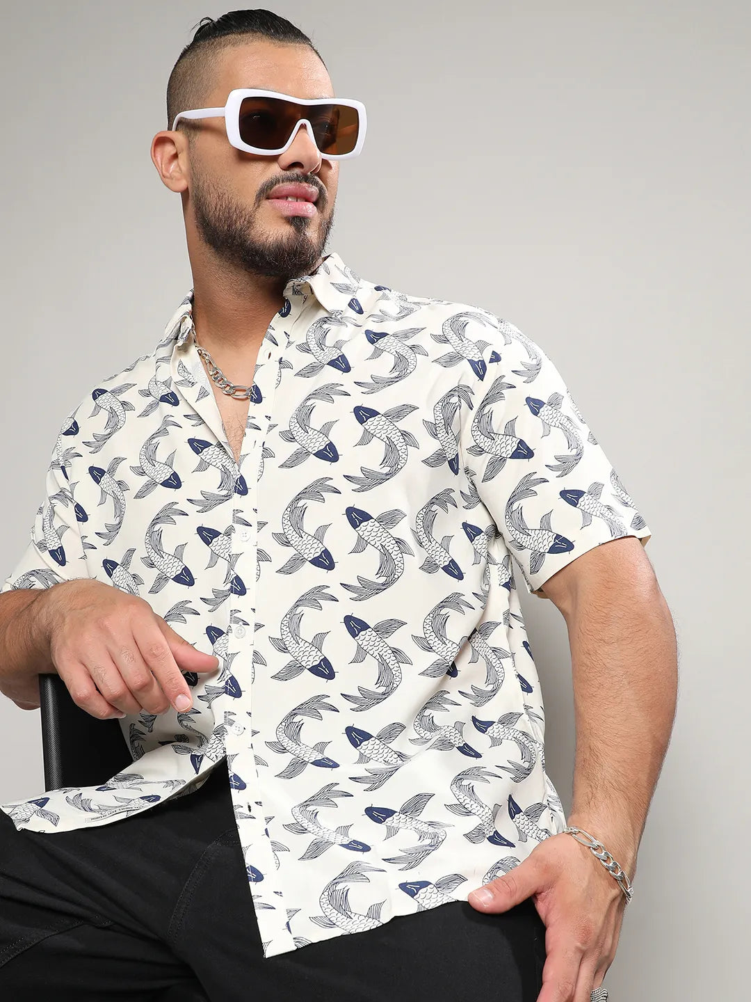 Fish Print Button Up Shirt