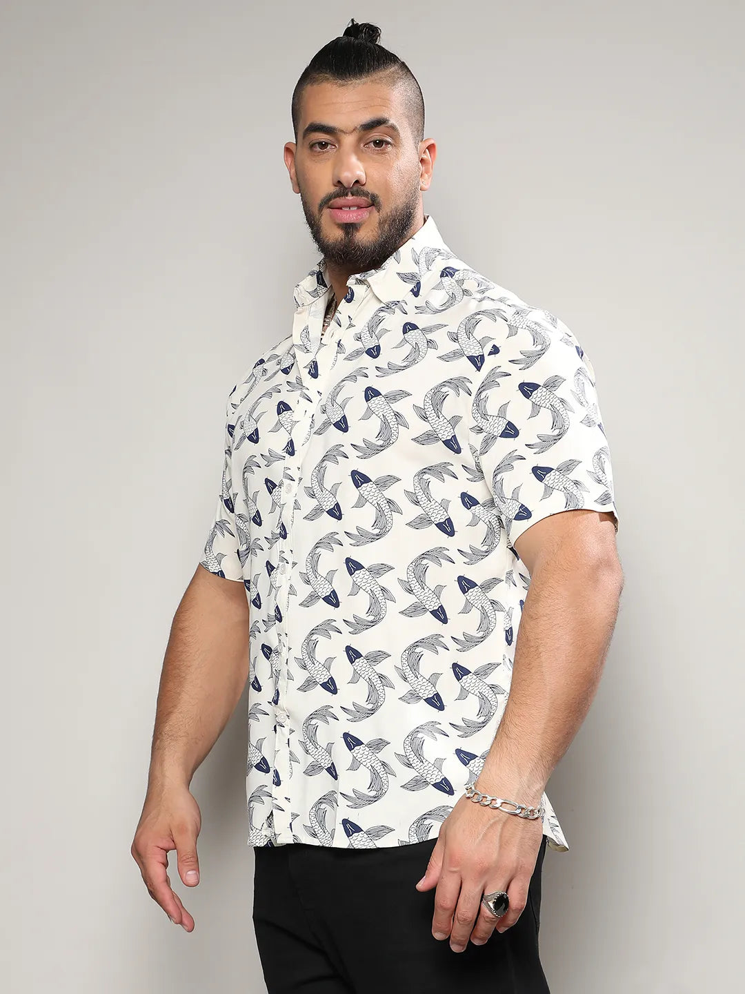 Fish Print Button Up Shirt