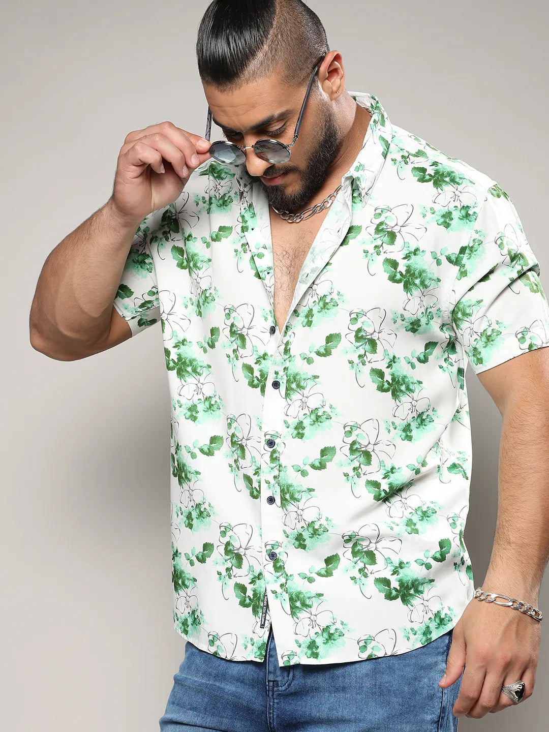 Green & White Botanical Strokes Shirt