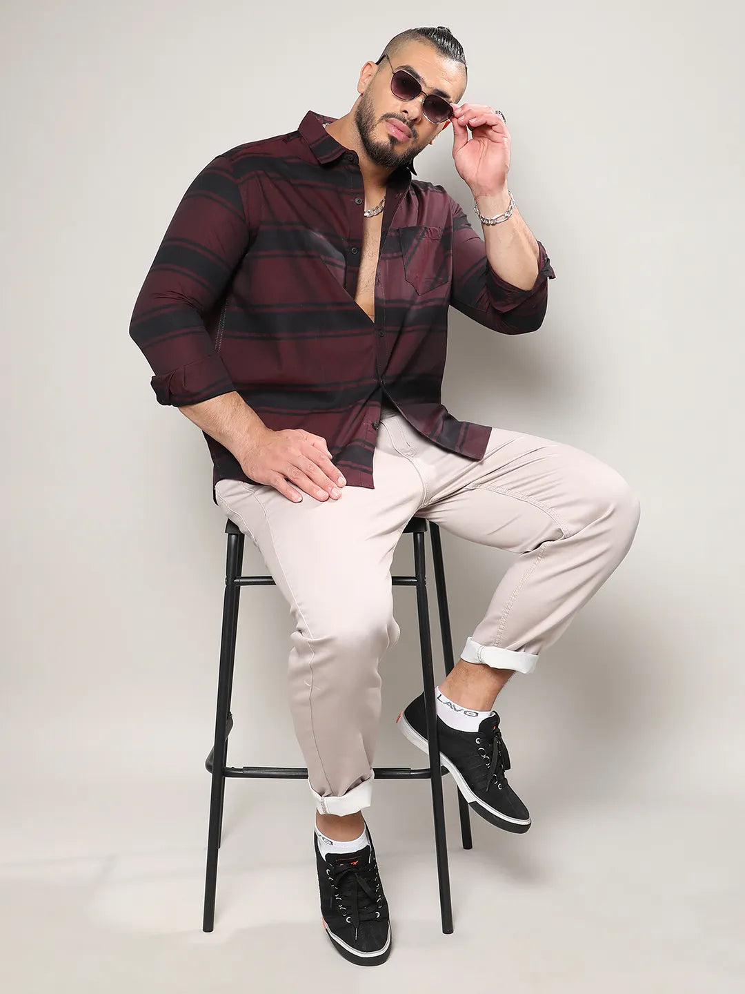 Maroon And Black Striped Shirt