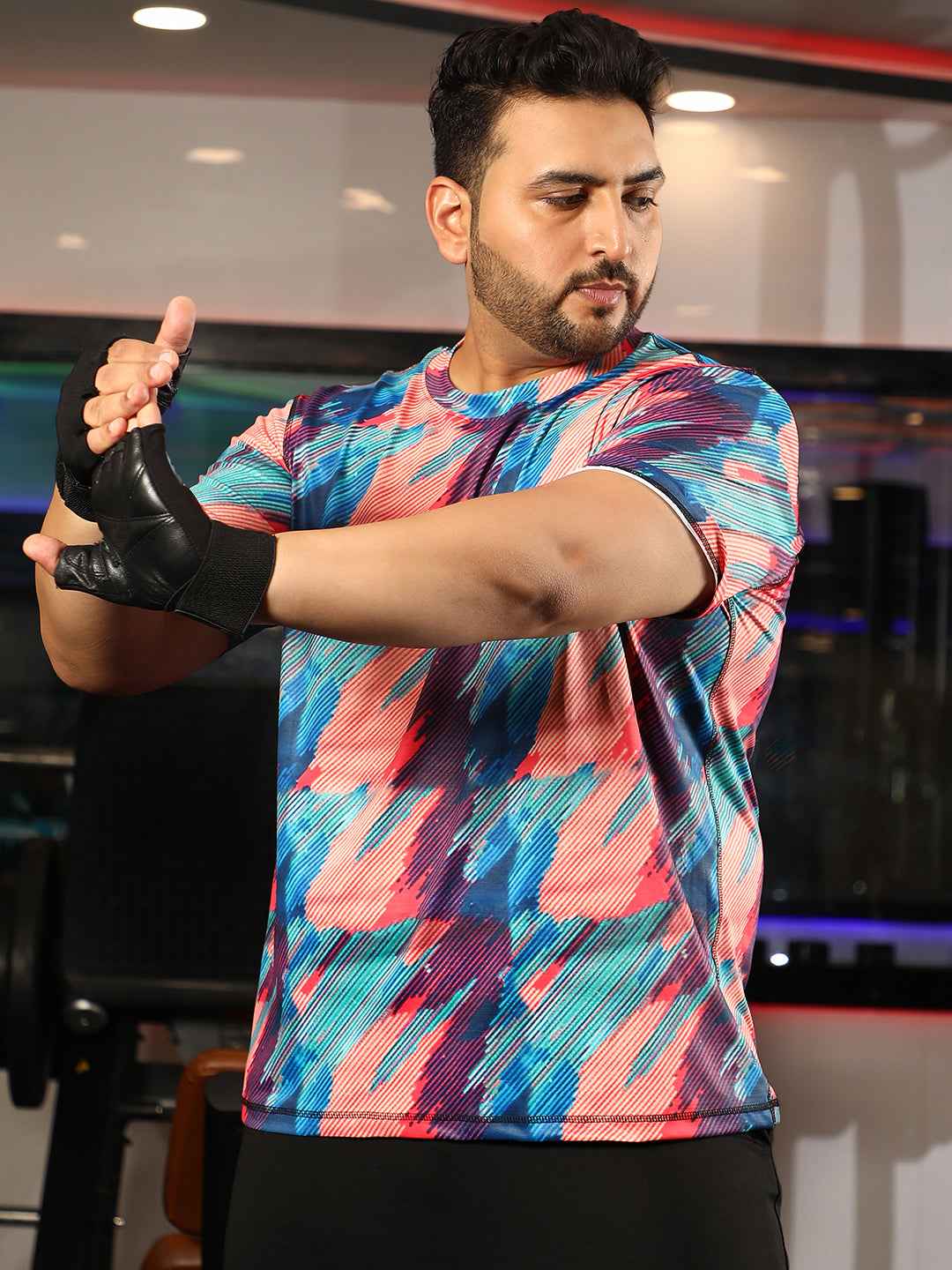 Instafab Plus men's Multicolour Vertical Abstract Activewear T-Shirt