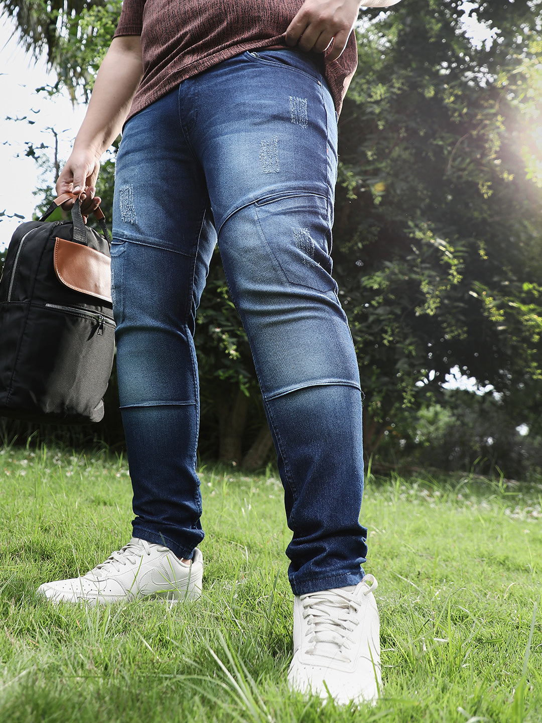 Dark-Wash Panelled Denim Jeans