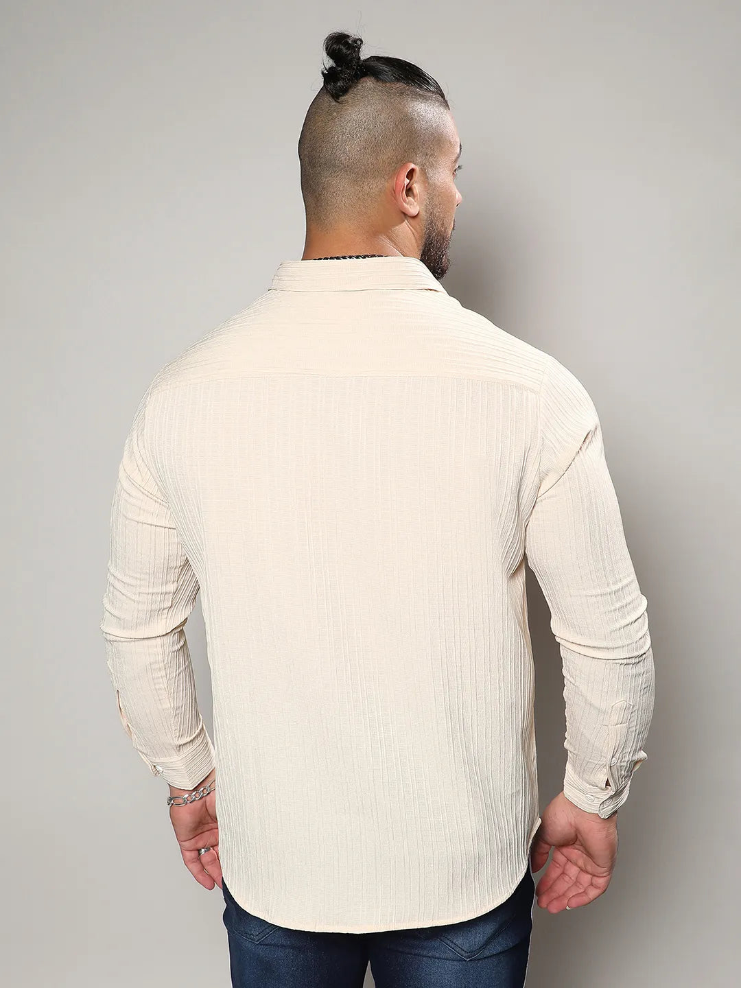 Light Yellow Textured Casual Shirt