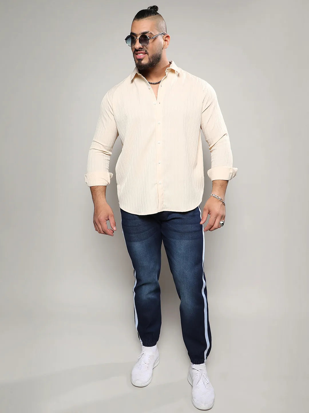 Light Yellow Textured Casual Shirt
