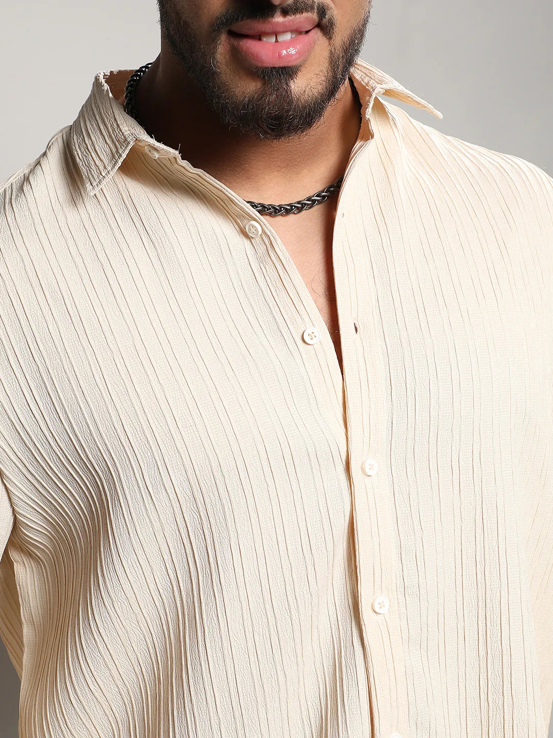 Light Yellow Textured Casual Shirt