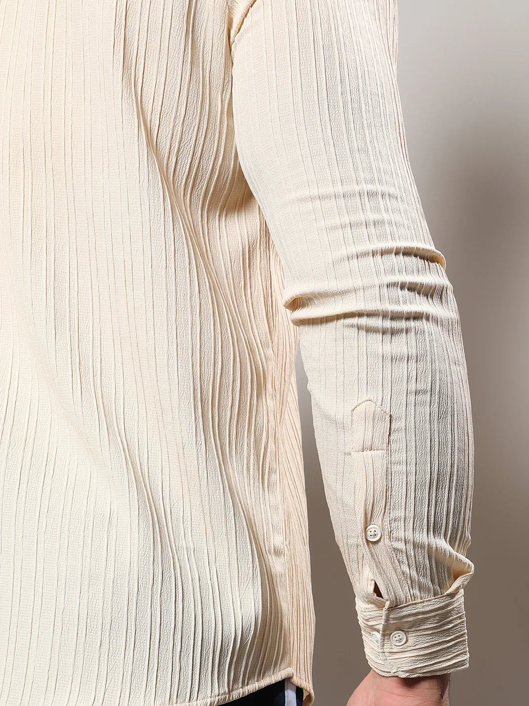 Light Yellow Textured Casual Shirt