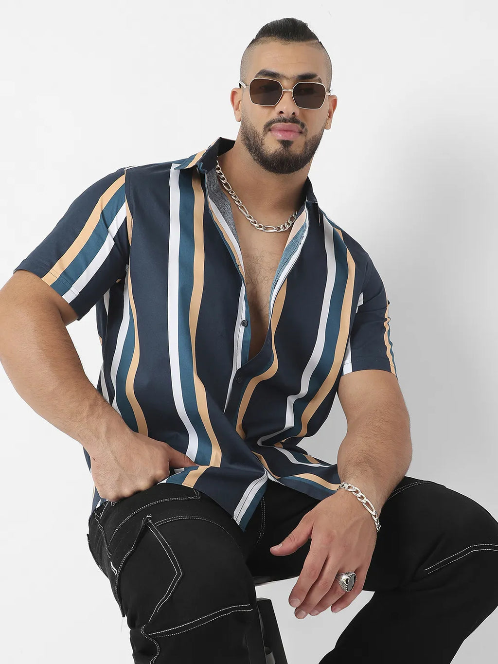 Men-Striped-Half-Sleeve-Casual