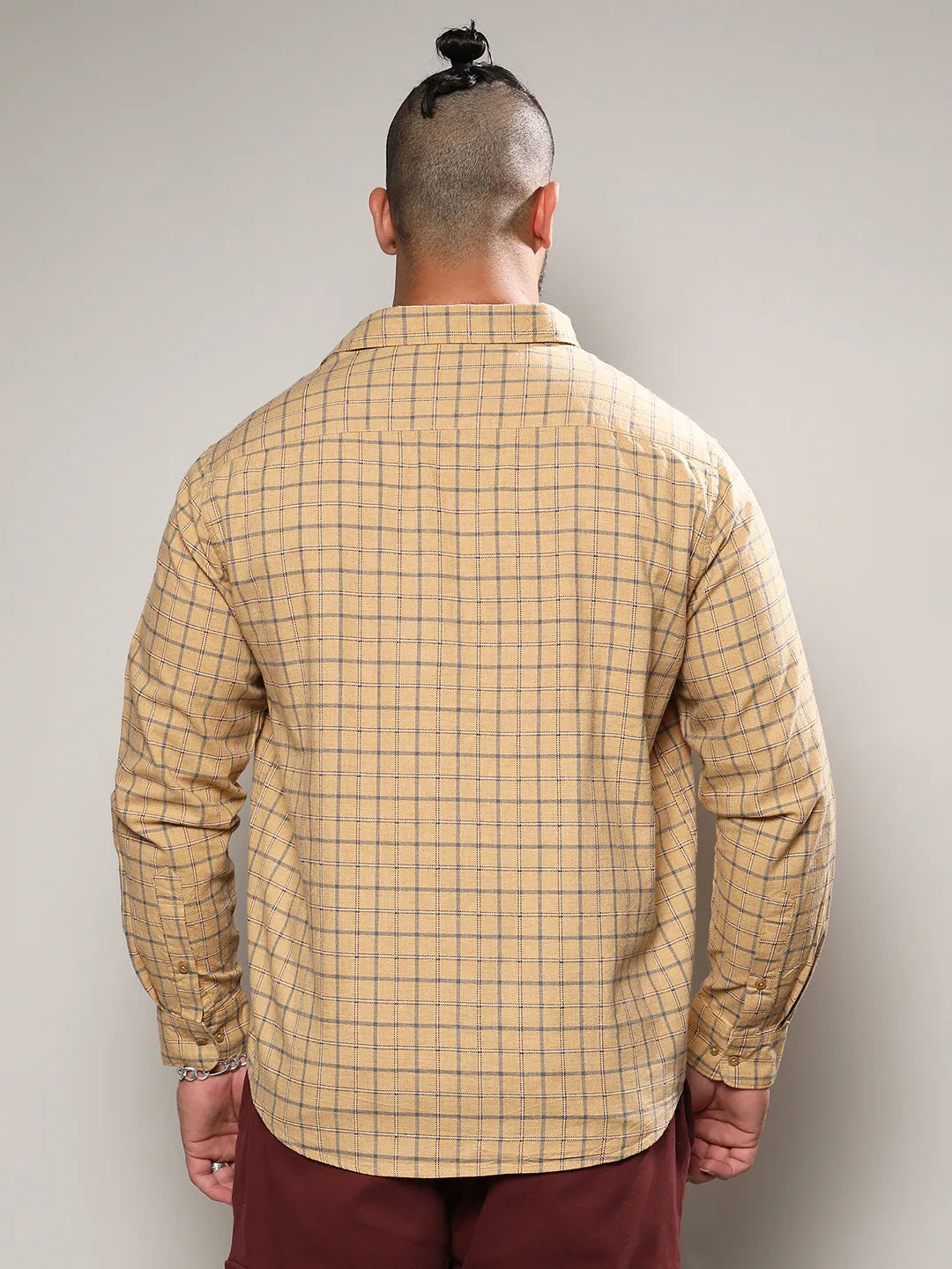 Beige Contrast Tartan Plaid Shirt
