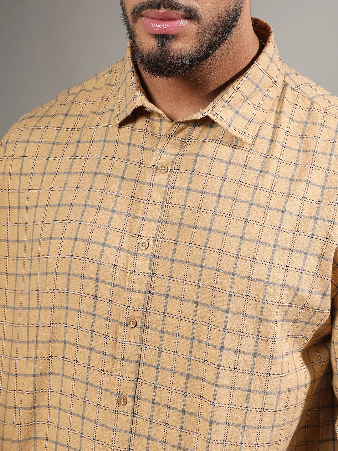 Beige Contrast Tartan Plaid Shirt