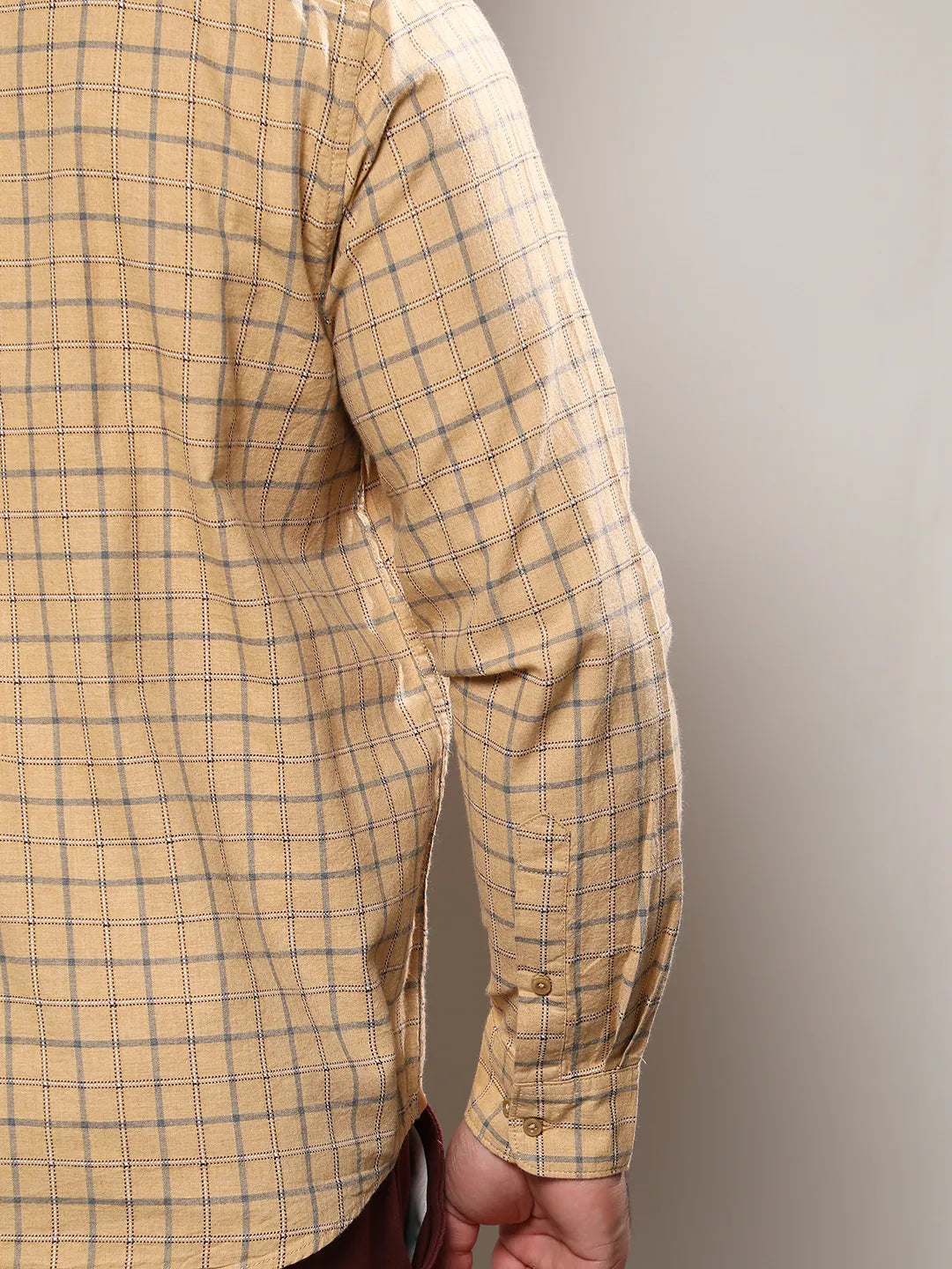 Beige Contrast Tartan Plaid Shirt