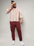 Men's Beige & Brown Contrast Paint Lines Shirt