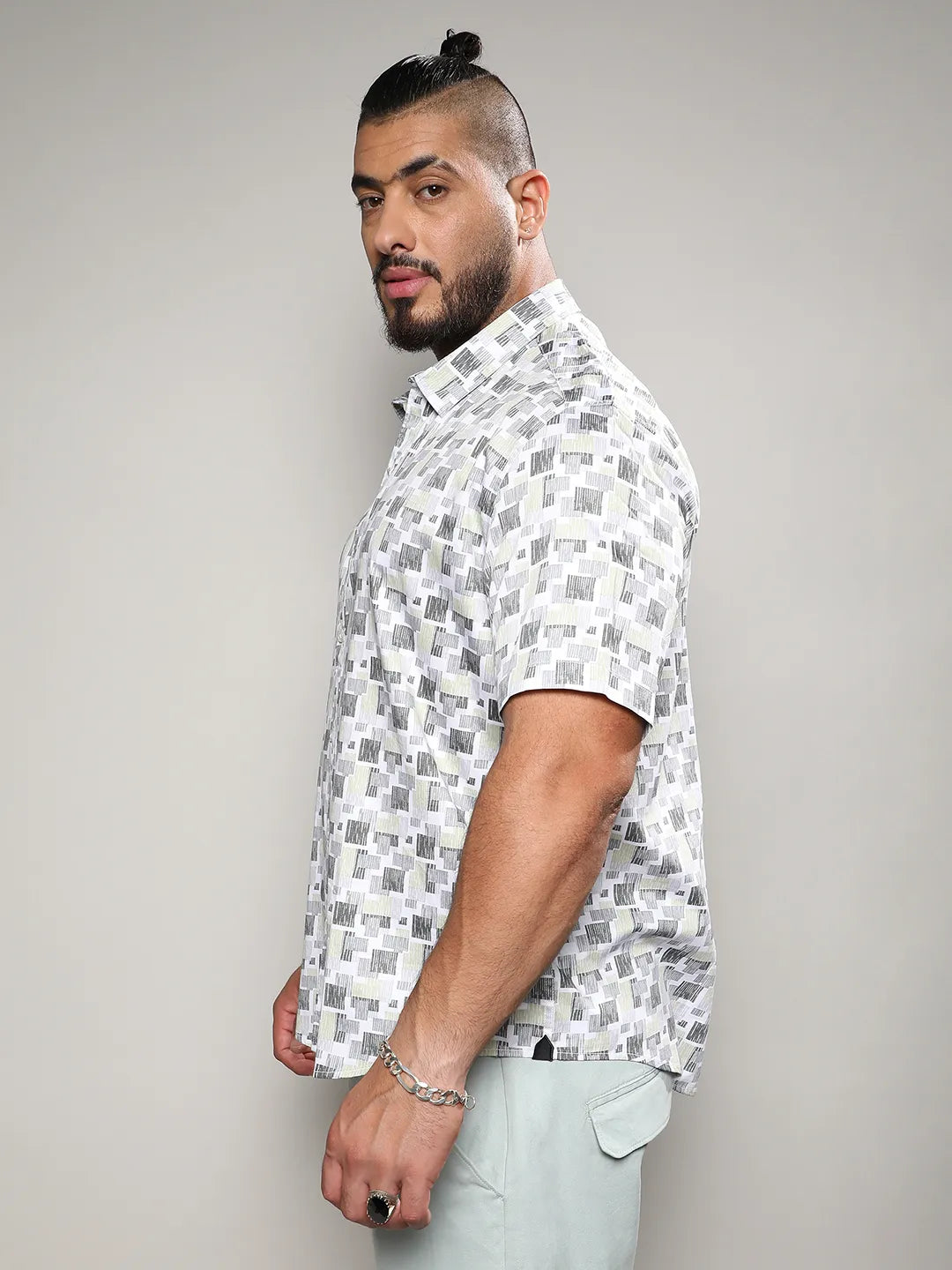 Beige & Grey Abstract Geometric Shirt