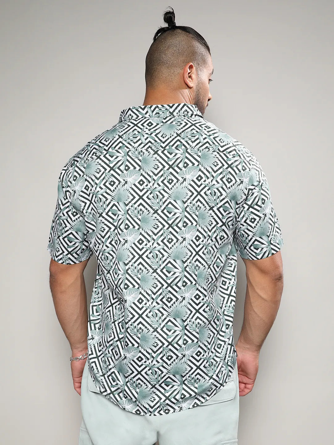 Black & Green Geometric Foliage Shirt