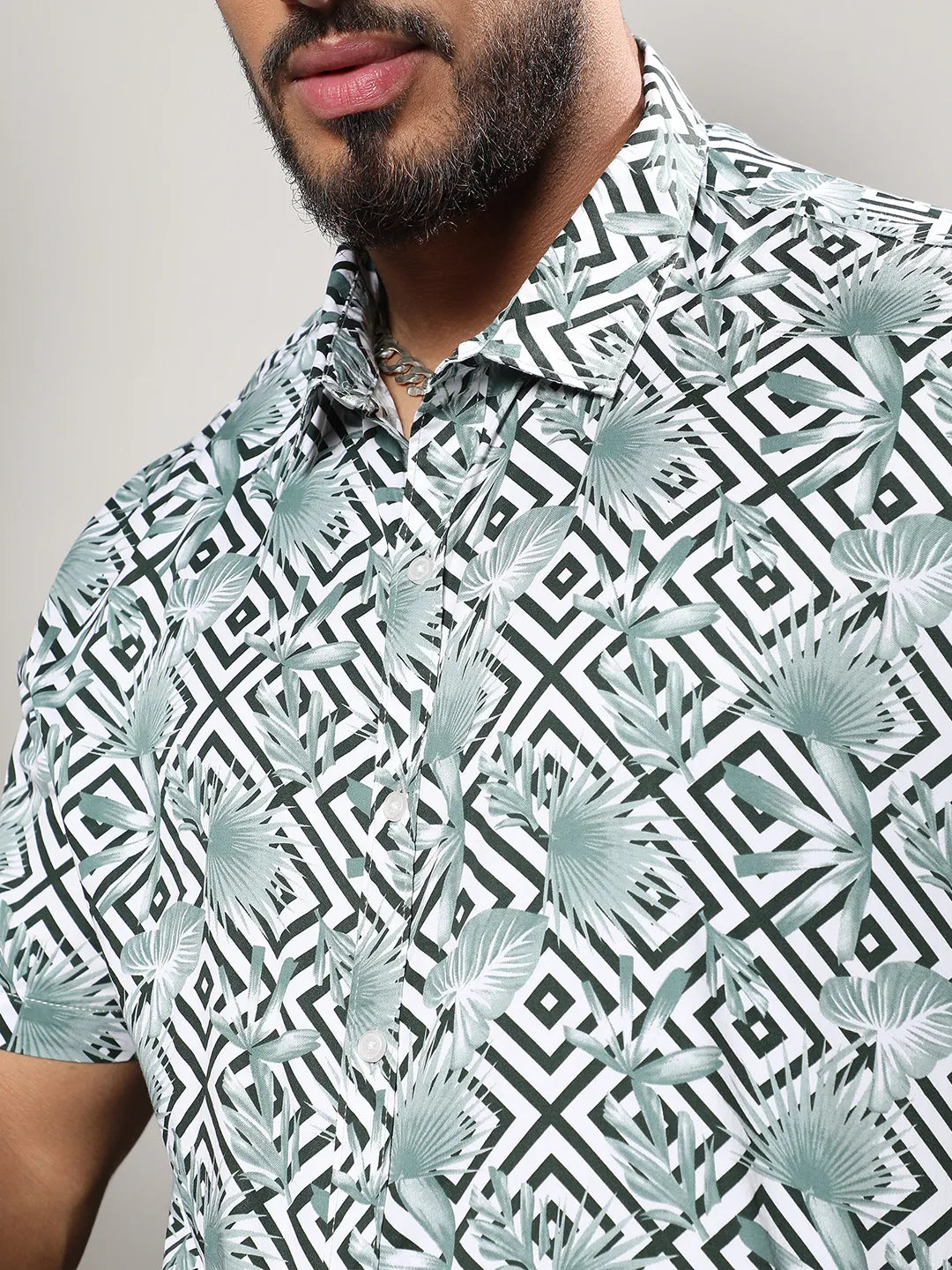 Black & Green Geometric Foliage Shirt