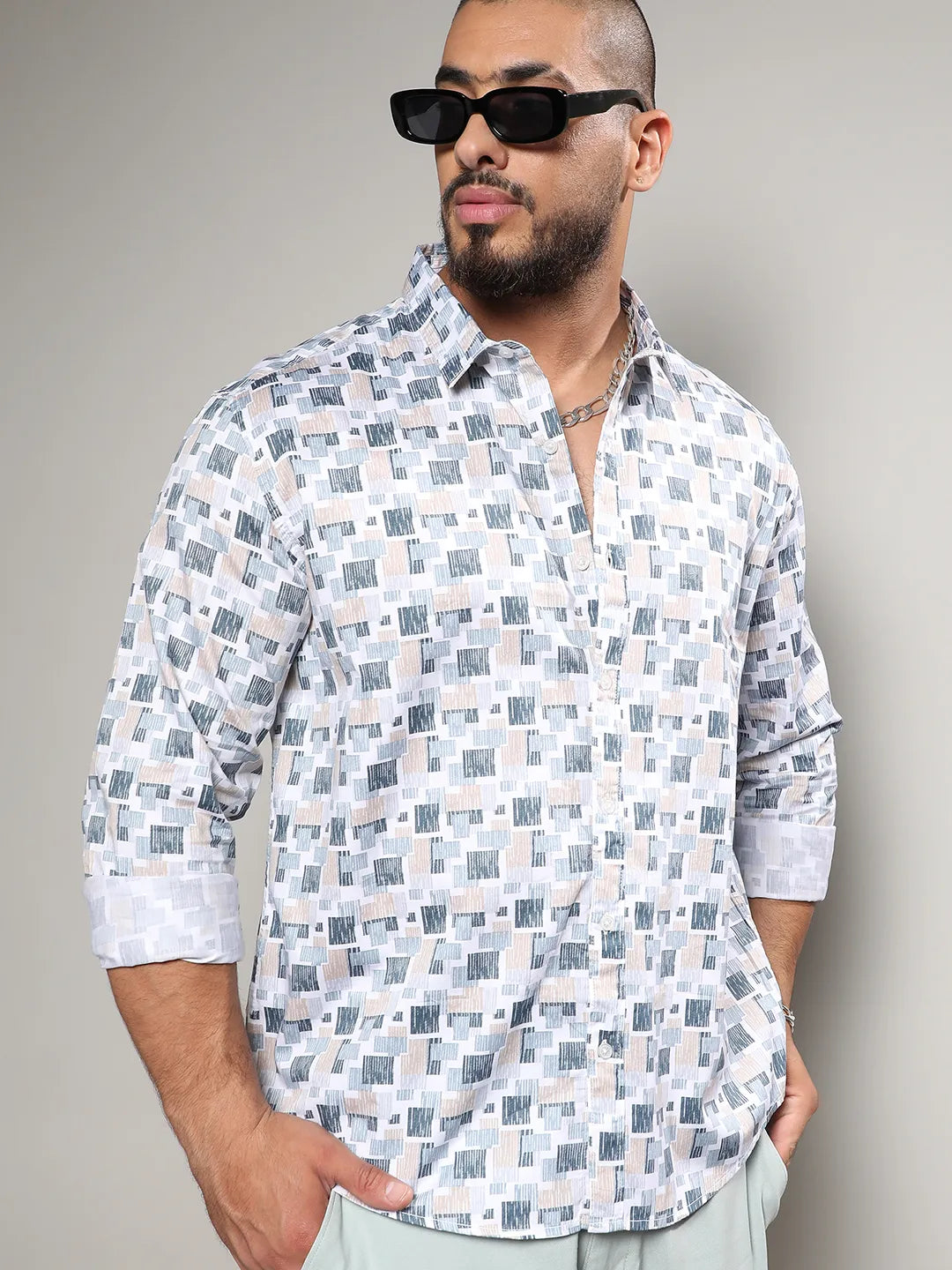 Blue Abstract Geometric Shirt
